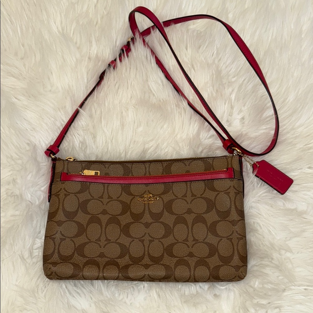 Coach Signature Brown Red Crossbody Bag